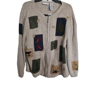 Vintage 1990s Moose Woods Nature Forest Outdoors‎ Zip Sweater / Size 1X Read
